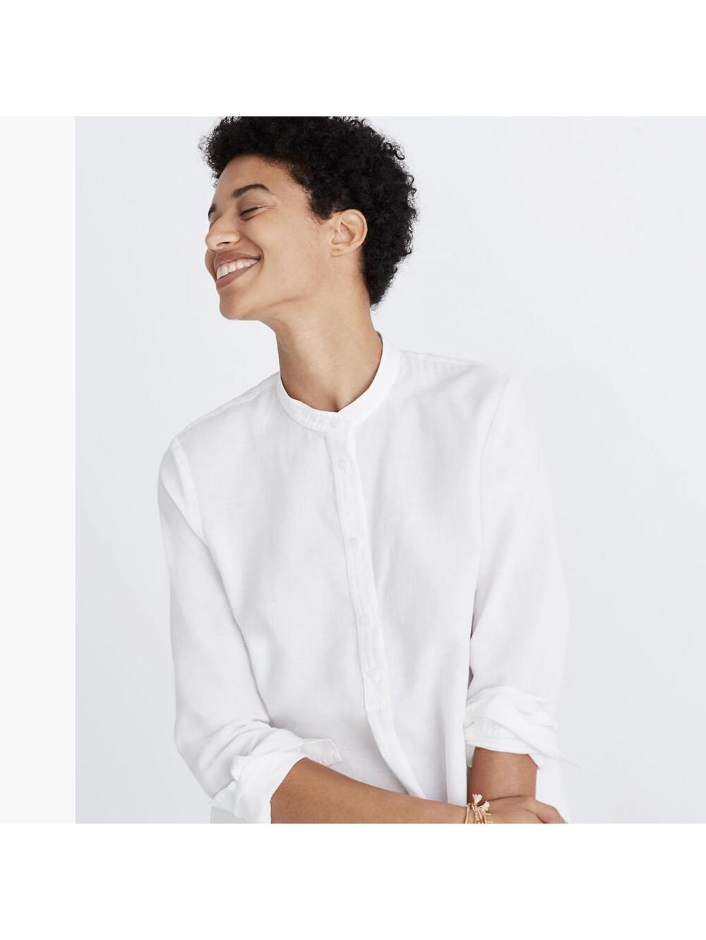 Madewell Tunic Popover Shirt White Cotton Size M Relaxed Fit Casual Chic